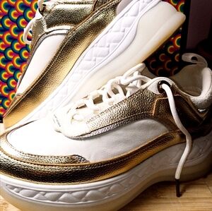 Kurt Geiger Gold and White Stacked Sneakers